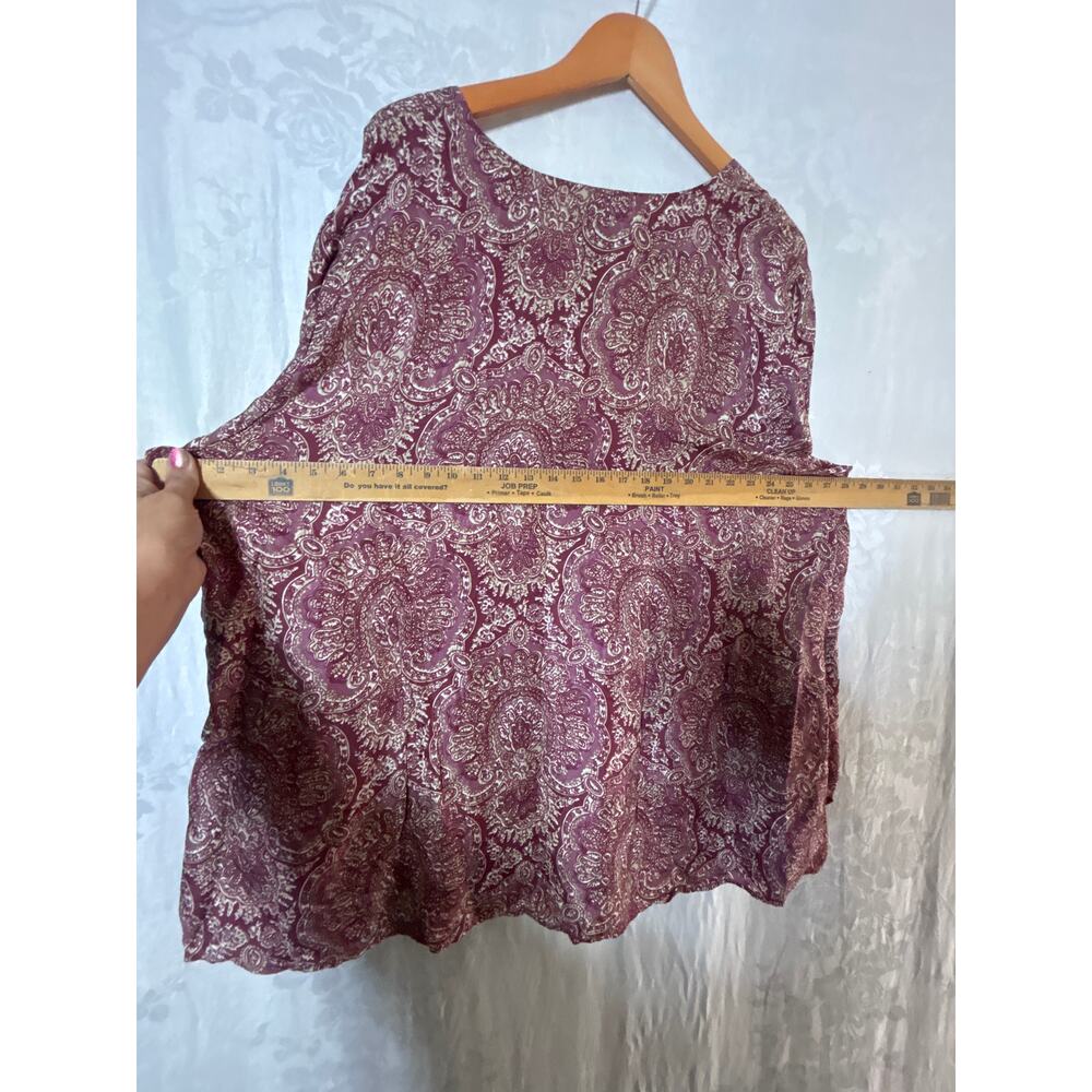 Lane Bryant Blouse 26 28 Mauve Print 100% Silk V Neck Asymmetric Sleeves - Picture 8 of 9
